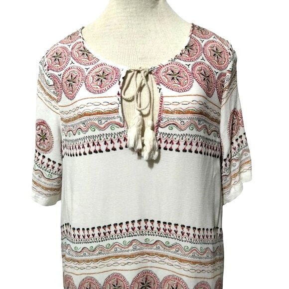Gibson Latimer Womens Boho Print Tassel Tie Neck Tunic Dress Plus Size 2X - Picture 3 of 8